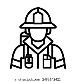 Firefighter icon or modern line symbol. Vector line art and icon design with bold outline. Black and white Pixel Perfect minimalistic symbol isolated white background. Silhouette simple thin sign