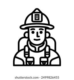 Firefighter icon or modern line symbol. Vector line art and icon design with bold outline. Black and white Pixel Perfect minimalistic symbol isolated white background. Silhouette simple thin sign