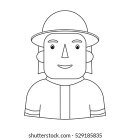 Firefighter icon in outline style isolated on white background. People of different profession symbol stock vector illustration.