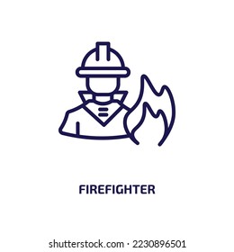 firefighter icon from professions collection. Thin linear firefighter, water, axe outline icon isolated on white background. Line vector firefighter sign, symbol for web and mobile