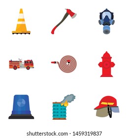 Firefighter icon set. Flat set of 9 firefighter vector icons for web design isolated on white background