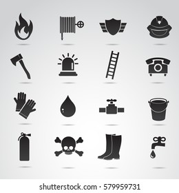 Firefighter icon set isolated on white background. Vector art.