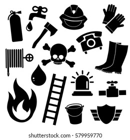 Firefighter icon set isolated on white background. Vector art.