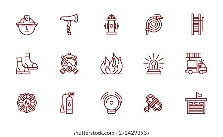 Conjunto de iconos de bomberos Ilustración vectorial de contorno de símbolo de signo aislado	