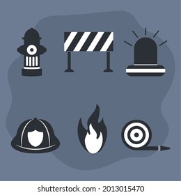 firefighter icon set on blue background