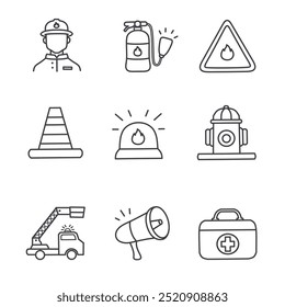 firefighter icon set.simple hand drawn firefighter icon on white background