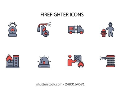 Firefighter icon set.vector.Editable stroke.linear style sign for use web design,logo.Symbol illustration.