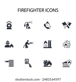 Firefighter icon set.vector.Editable stroke.linear style sign for use web design,logo.Symbol illustration.