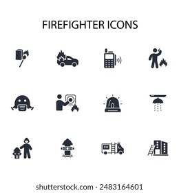 Firefighter icon set.vector.Editable stroke.linear style sign for use web design,logo.Symbol illustration.