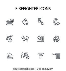 Firefighter icon set.vector.Editable stroke.linear style sign for use web design,logo.Symbol illustration.