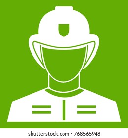 Firefighter icon white isolated on green background. Vector illustration