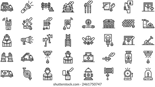 Colección de iconos de bombero es una Ilustración vectorial con trazo editable.