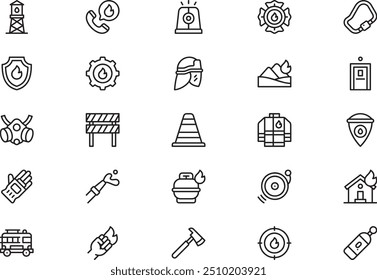 Firefighter icons collection is a vector illustration with editable stroke.