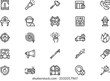 La colección de iconos de bombero es una Ilustración vectorial con trazo editable.