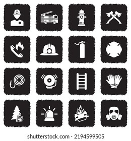 Firefighter Icons. Grunge Black Flat Design. Vector Illustration.