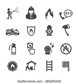 firefighter icons, mono vector symbols