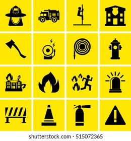 firefighter icons, mono vector symbols