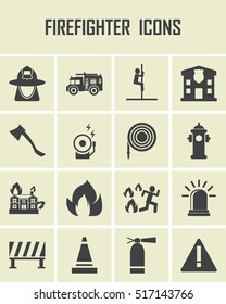 firefighter icons, mono vector symbols