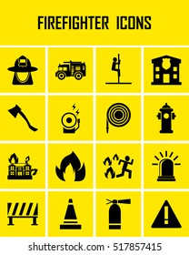 firefighter icons, mono vector symbols
