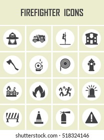 firefighter icons, mono vector symbols