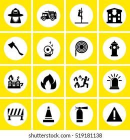 firefighter icons, mono vector symbols