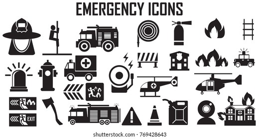 firefighter icons, mono vector symbols