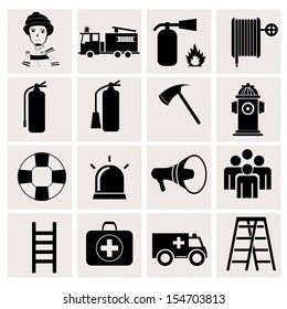 Firefighter icons on white background