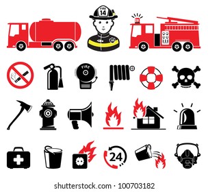 Firefighter icons, set