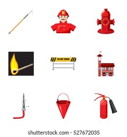 Firefighter icons set. Cartoon illustration of 9 firefighter vector icons for web