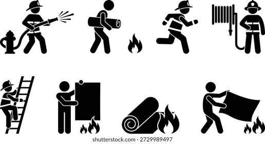 Ícones de bombeiro definidos para resposta de emergência