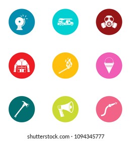 Firefighter icons set. Flat set of 9 firefighter vector icons for web isolated on white background