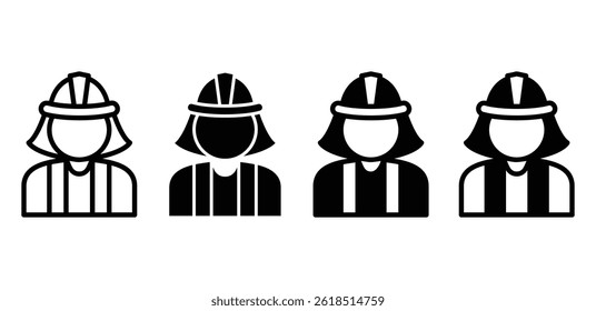 Firefighter Icons Set Simple Worker Profile Silhouettes Black and White Color Vector Design 