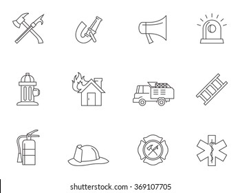Firefighter icons in thin outlines. 