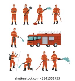 Firefighter illustration set collection. Flat vector illustration isolated on white background