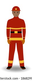 Bombero aislado en un fondo blanco. Personaje de uniforme. Ilustración del vector