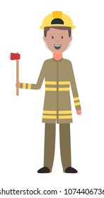 Firefighter isolated on white. Vector illustration. Smiling person. Eps 10