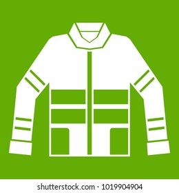 Firefighter jacket icon white isolated on green background. Vector illustration