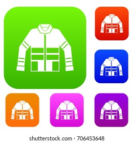 Firefighter jacket set icon in different colors isolated vector illustration. Premium collection