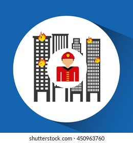 firefighter job and fire truck icon, vector illustration