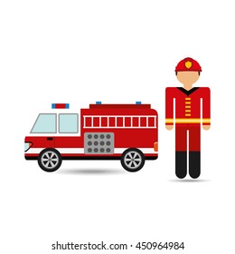 firefighter job and fire truck icon, vector illustration