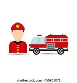firefighter job and fire truck icon, vector illustration