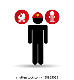 firefighter job man standing icon, vector illustration
