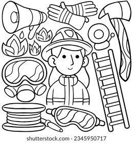 Firefighter Kawaii Doodle Line Art
