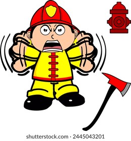 firefighter kid cartoon funny expression in vector format