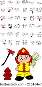 firefighter kid cartoon set in vector format very easy to edit
