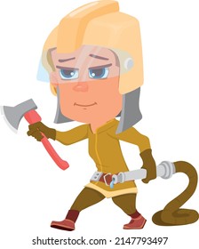 Firefighter kid character. Funny boy in fireman suit