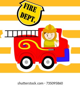 firefighter kid shirt design. vector cartoon illustration
