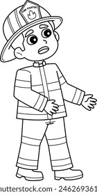 Firefighter Kid Standing Isolated Coloring Page 