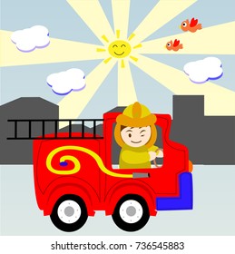 firefighter kid. vector cartoon illustration