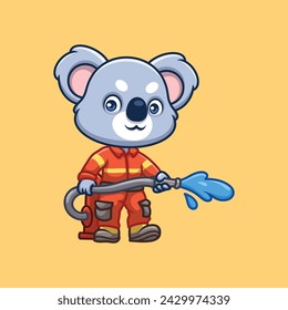 Firefighter Koala Cute Cartoon Illustration